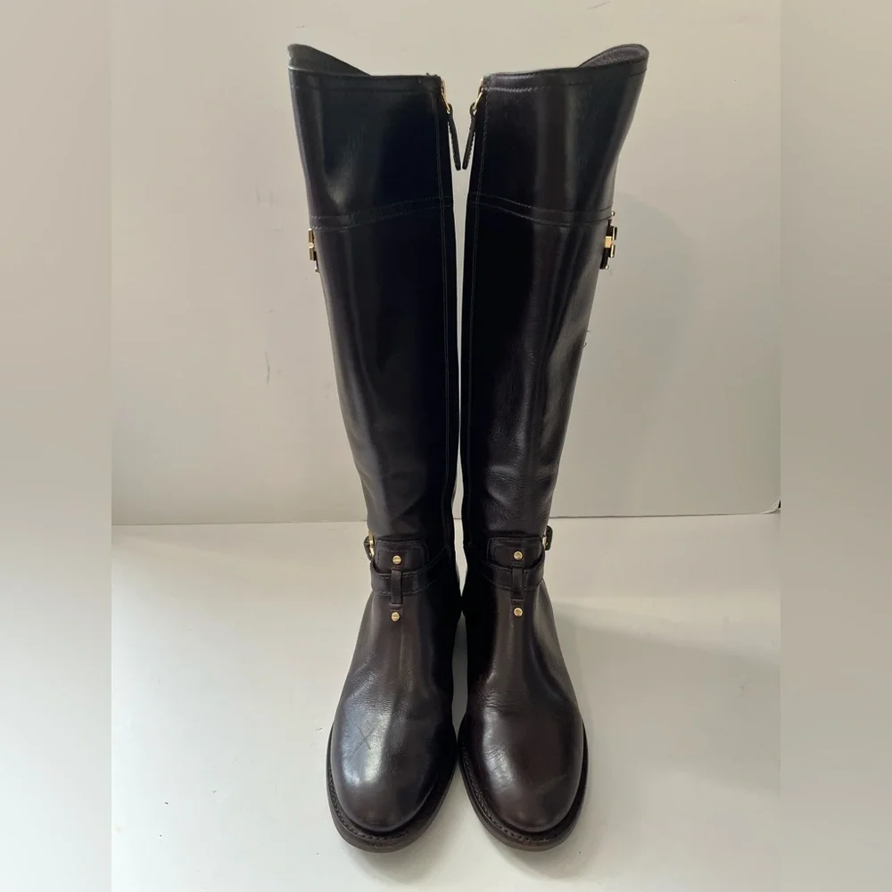 Tory Burch Eloise Riding Boots Leather Dark Brown Size 5.5M